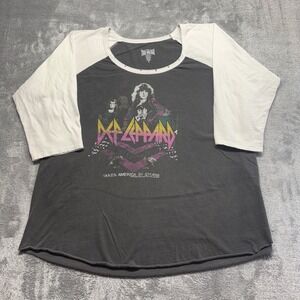 True Vintage Def Leppard Raglan Shirt Womens 5‎ Grey Good 1982 Tour Graphic Tee